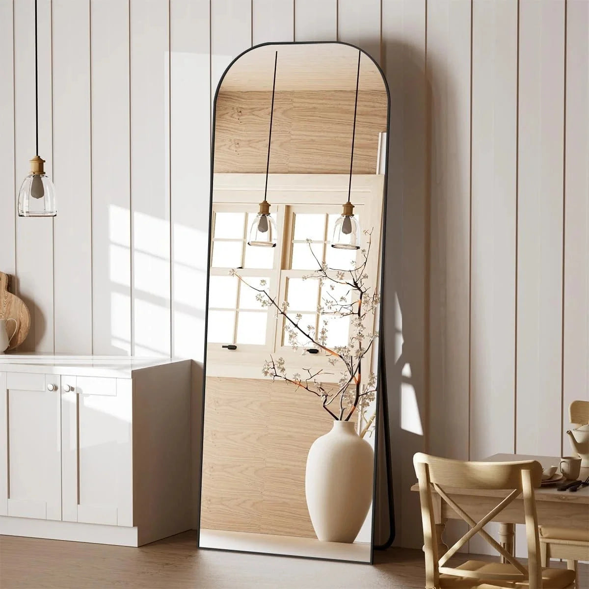 56"x21" Mirror Full Length with Stand, Black Top Square-Edged Floor Mirror 07FC0E-D4 - KOEEK [1]