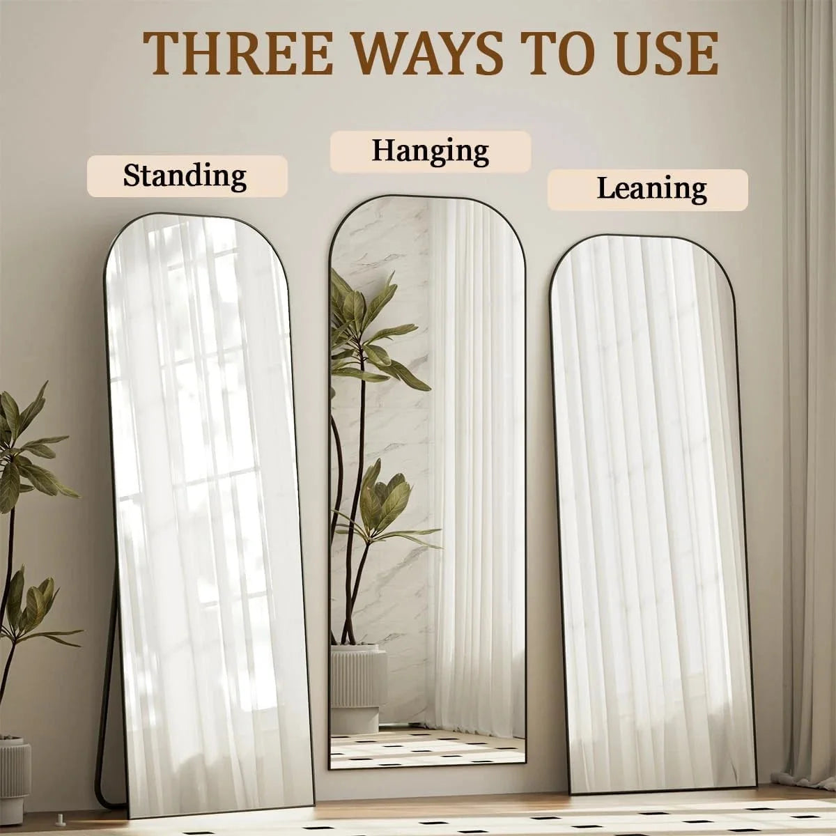 56"x21" Mirror Full Length with Stand, Black Top Square-Edged Floor Mirror 07FC0E-D4 - KOEEK [4]