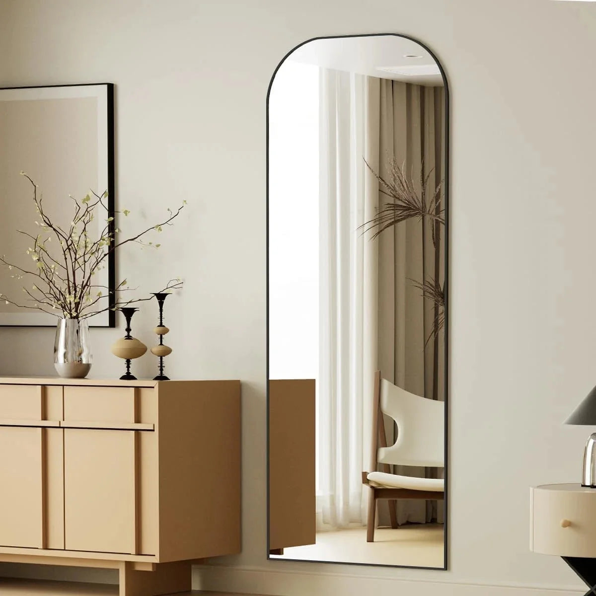 56"x21" Mirror Full Length with Stand, Black Top Square-Edged Floor Mirror 07FC0E-D4 - KOEEK [7]