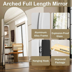 57"x20" Arched Full Length Mirror - Wall Mounted/Floor Mirror Full Body Mirrors 07FC0E-D4 - KOEEK [4]