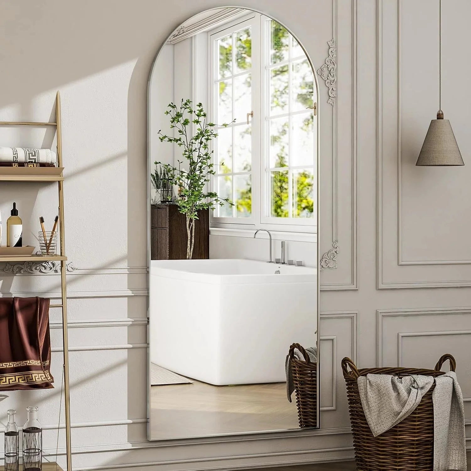 57"x20" Arched Full Length Mirror - Wall Mounted/Floor Mirror Full Body Mirrors 07FC0E-D4 - KOEEK [8]
