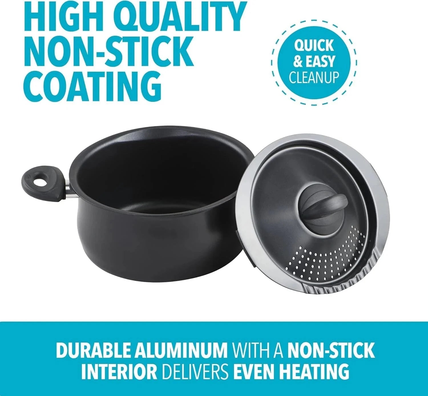 5.5-Quart Pasta Pot with Strainer Lid, Charcoal Large Cooking Pot 07FC0E-D4 - KOEEK [3]
