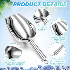 5 Pack 3/6/9/12/16 Ounce Stainless Steel Ice Scoop Multiple Sizes Metal Ice 07FC0E-D4 - KOEEK [3]