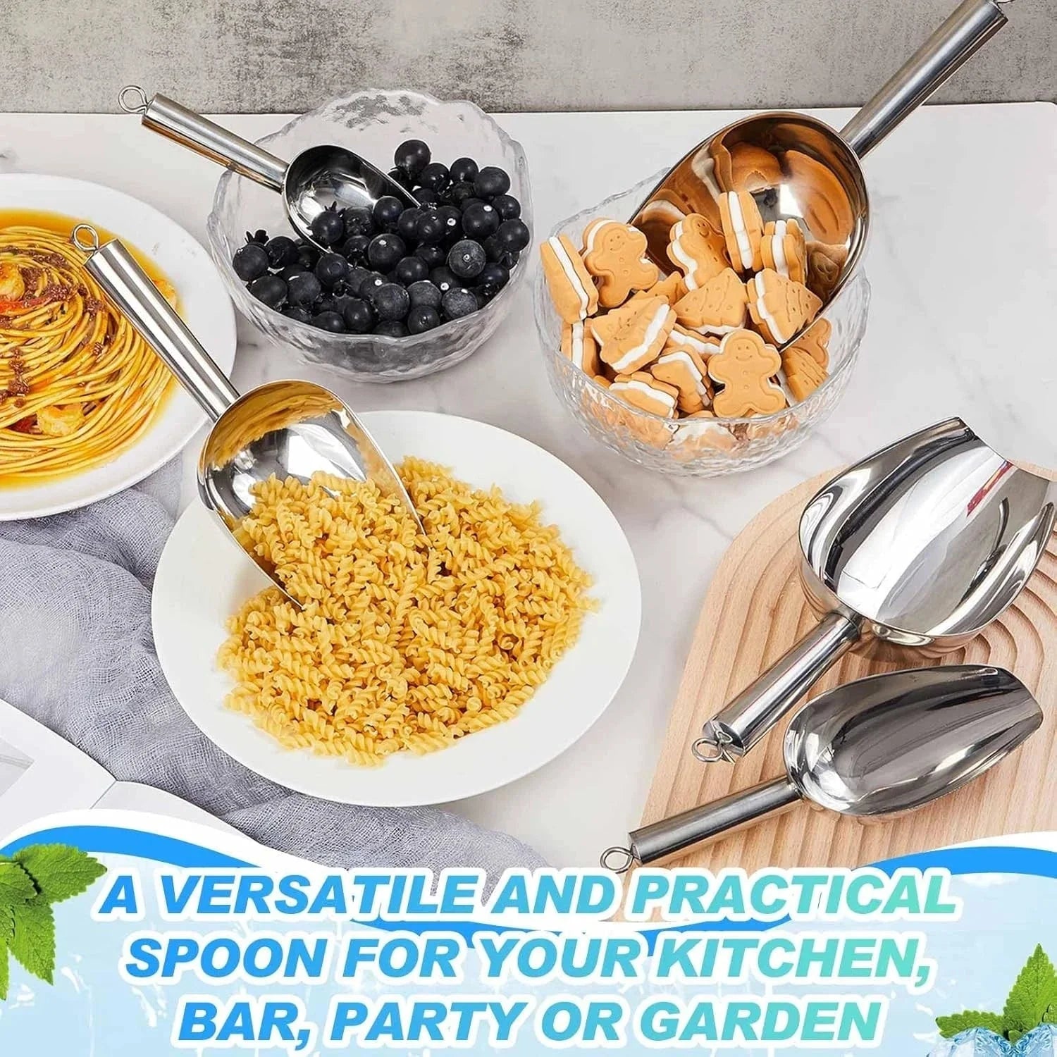5 Pack 3/6/9/12/16 Ounce Stainless Steel Ice Scoop Multiple Sizes Metal Ice 07FC0E-D4 - KOEEK [5]