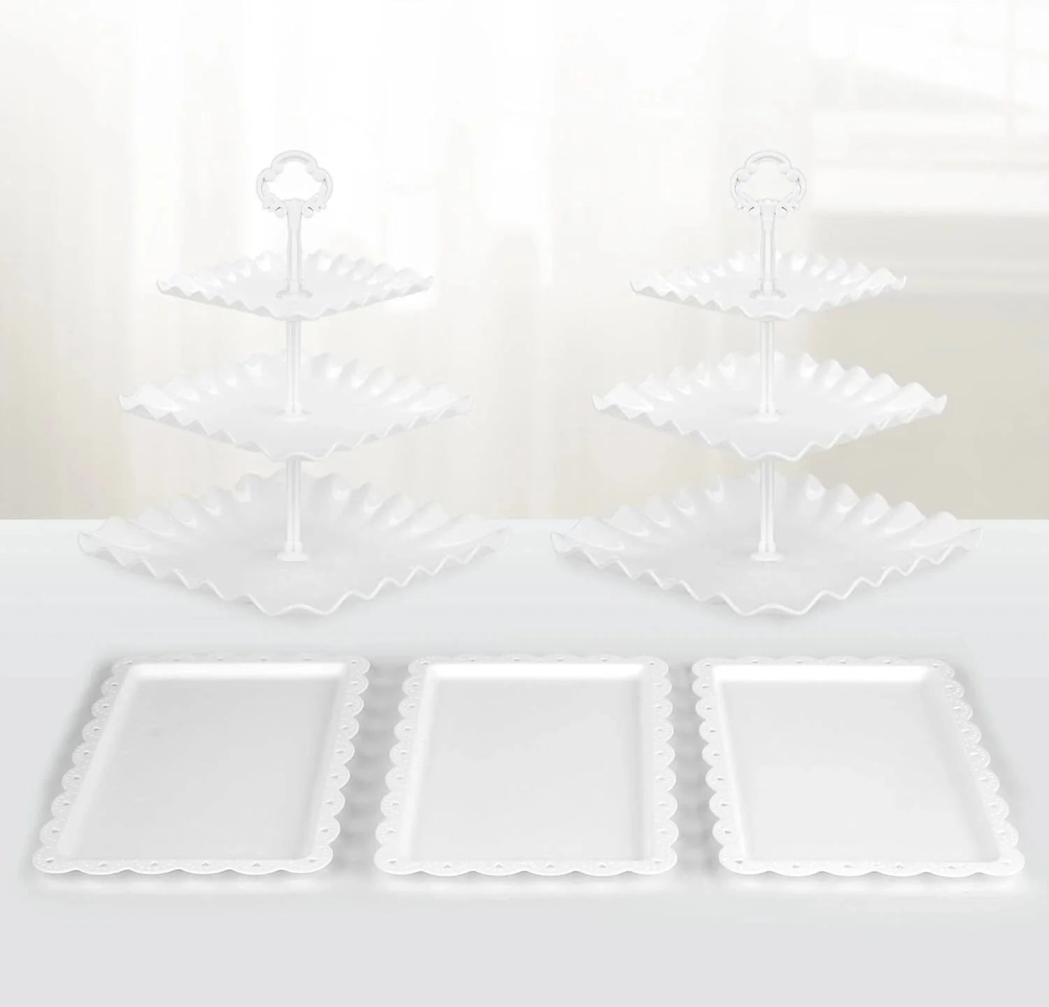 5 Piece Cake Stand Set with 2 x Large 3-Tier Cupcake Stands, 3 x Appetizer Trays 07FC0E-D4 - KOEEK [2]