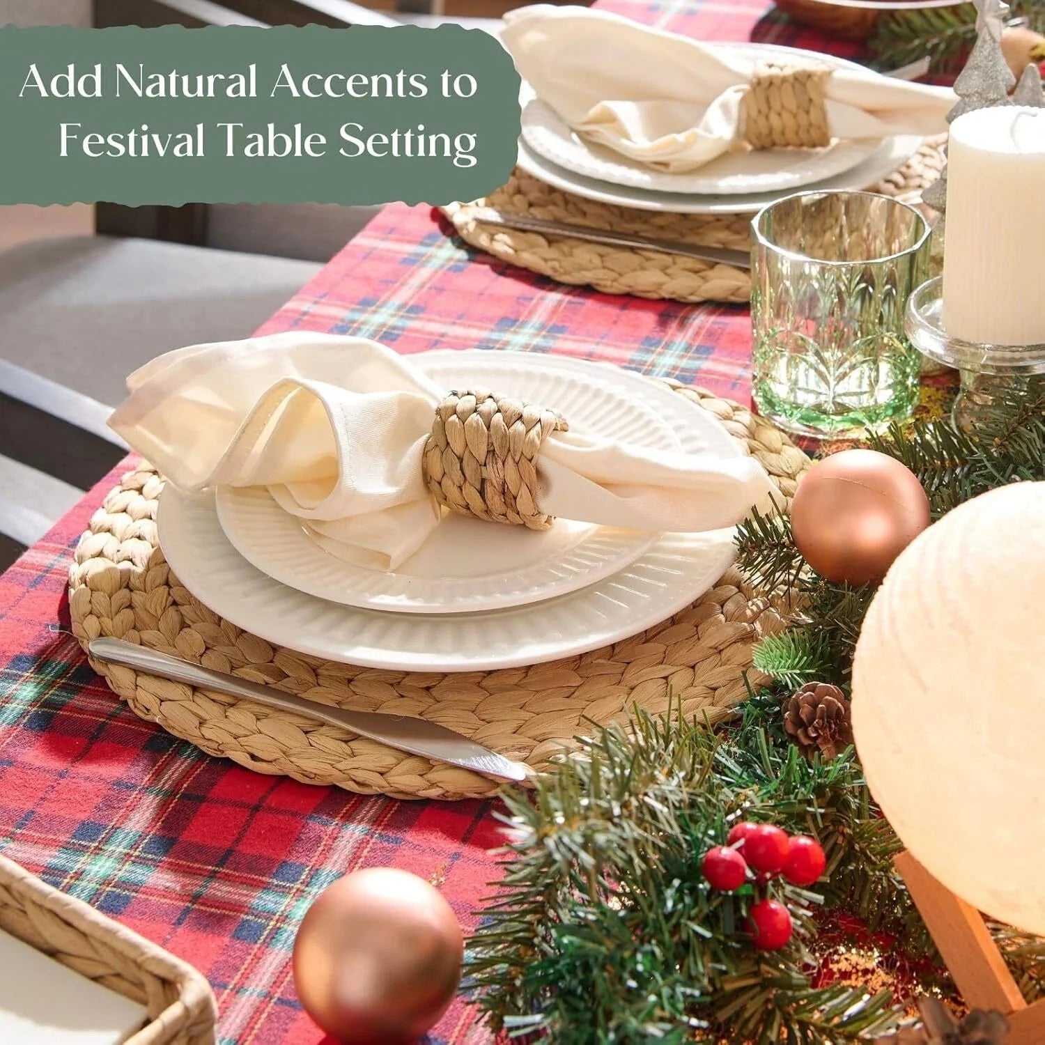 6 Pack, Round Woven Placemats, Natural Hyacinth Wicker Placemats 07FC0E-D4 - KOEEK [4]
