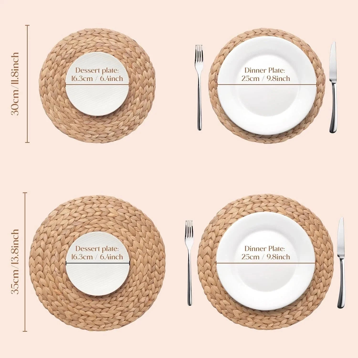 6 Pack, Round Woven Placemats, Natural Hyacinth Wicker Placemats 07FC0E-D4 - KOEEK [6]