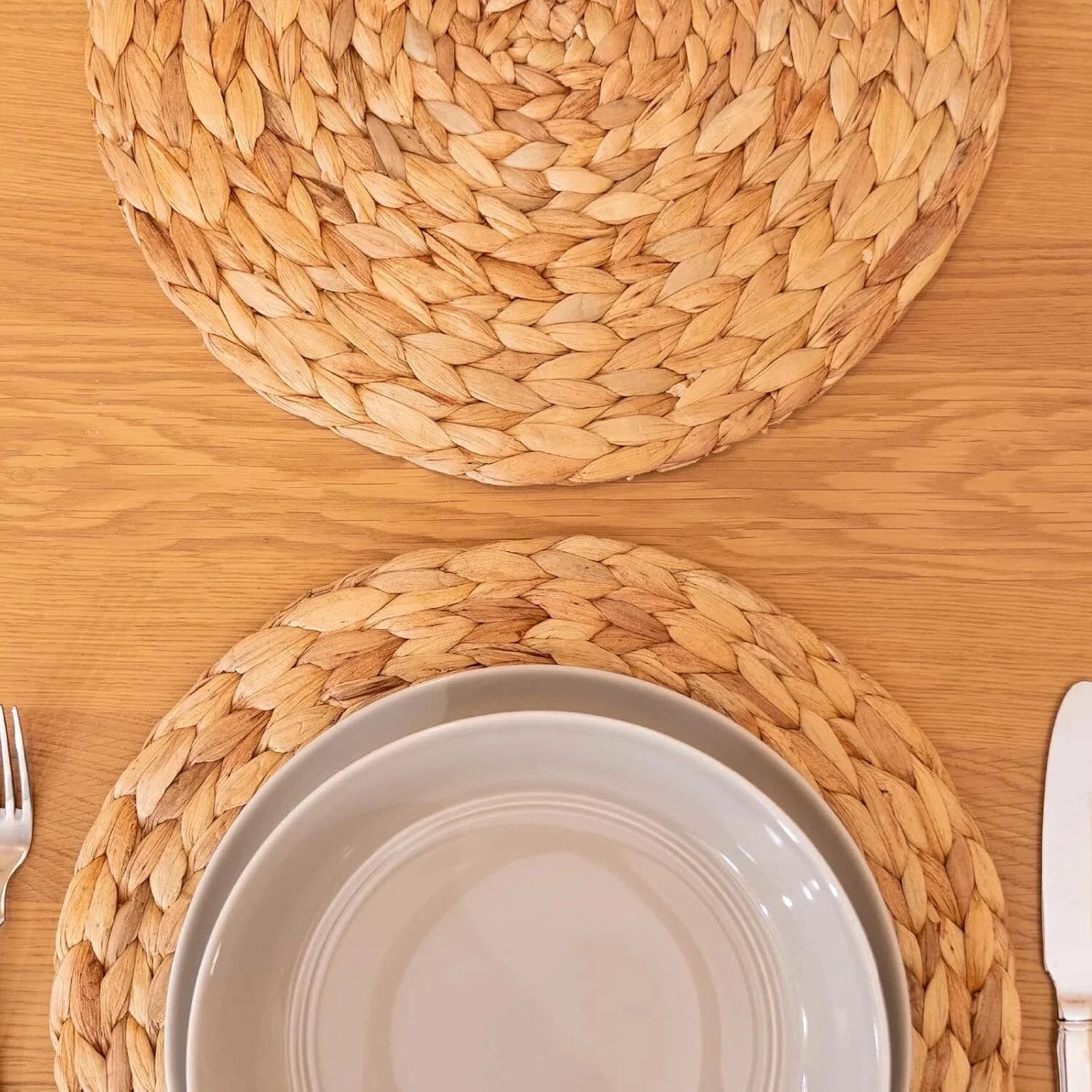 6 Pack, Round Woven Placemats, Natural Hyacinth Wicker Placemats 07FC0E-D4 - KOEEK [8]