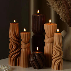 6 Pcs Small Pillar Candles Aesthetic Candles Modern Ribbed Candle Set (Brown) 07FC0E-D4 - KOEEK [3]