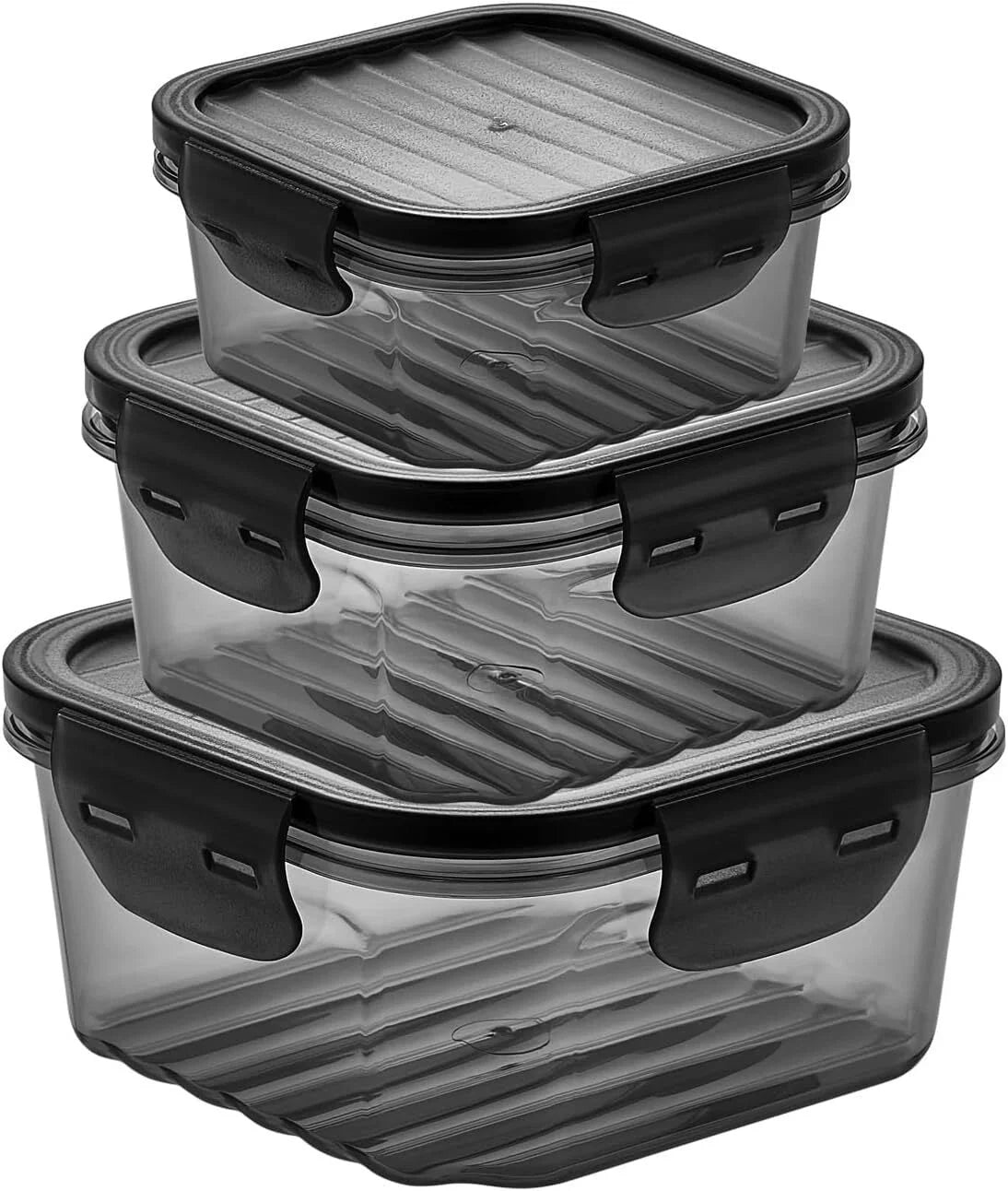 6 Piece Food Crisper Set - Sealed Plastic Crisper with Locking Lid - Stackable 07FC0E-D4 - KOEEK [1]