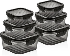 6 Piece Food Crisper Set - Sealed Plastic Crisper with Locking Lid - Stackable 07FC0E-D4 - KOEEK [2]