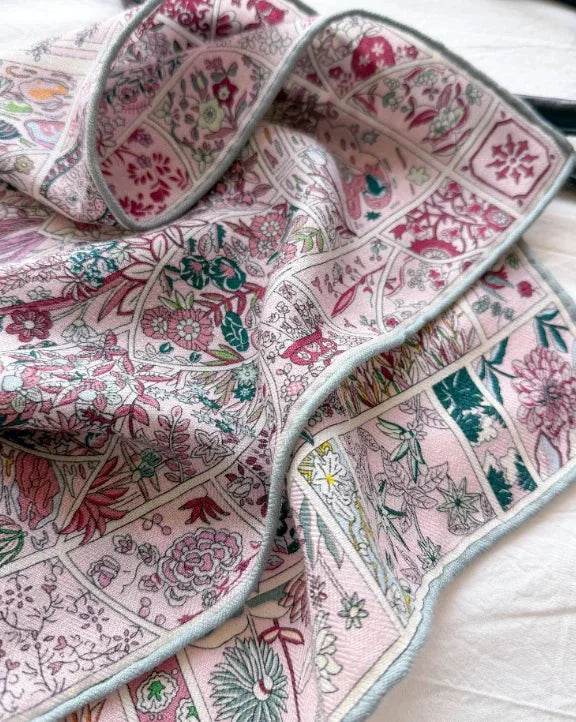 70% Cashmere 30% Silk Bandana 65X65cm Scarf Shawl floral Print Neckerchief wrap 07FC0E-D4 - KOEEK [4]