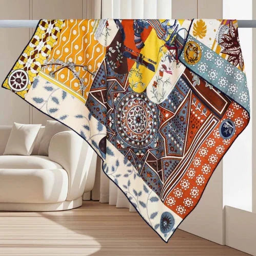 70% Cashmere 30% Silk Bandana feather Print 90X90cm Scarf Shawl Neckerchief wrap 07FC0E-D4 - KOEEK [1]