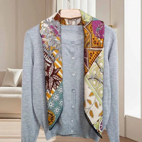 70% Cashmere 30% Silk Bandana feather Print 90X90cm Scarf Shawl Neckerchief wrap 07FC0E-D4 - KOEEK [3]