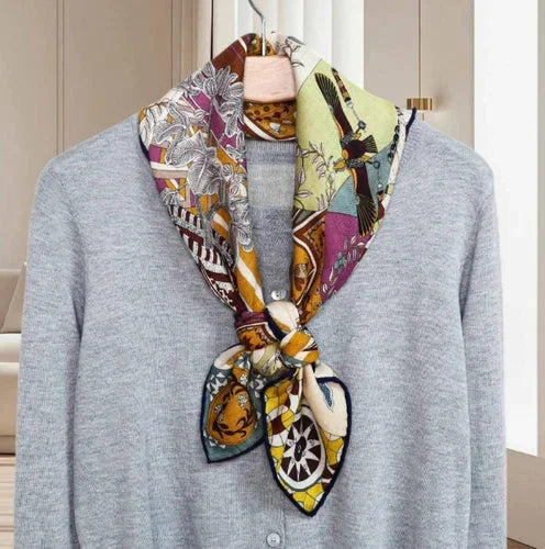 70% Cashmere 30% Silk Bandana feather Print 90X90cm Scarf Shawl Neckerchief wrap 07FC0E-D4 - KOEEK [4]