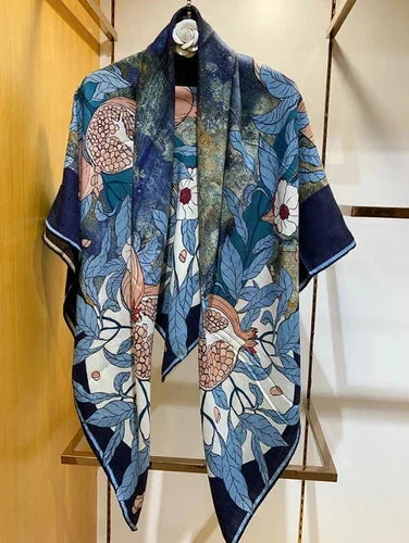 70% Cashmere 30% Silk Scarf 53'' Neckerchief Shawl pomegranate Print Square Wrap 07FC0E-D4 - KOEEK [3]