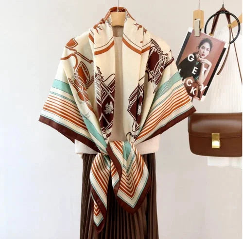 70% Cashmere 30% Silk Shawl 53'' Neckerchief Scarf carriage Print Bandanna 07FC0E-D4 - KOEEK [1]