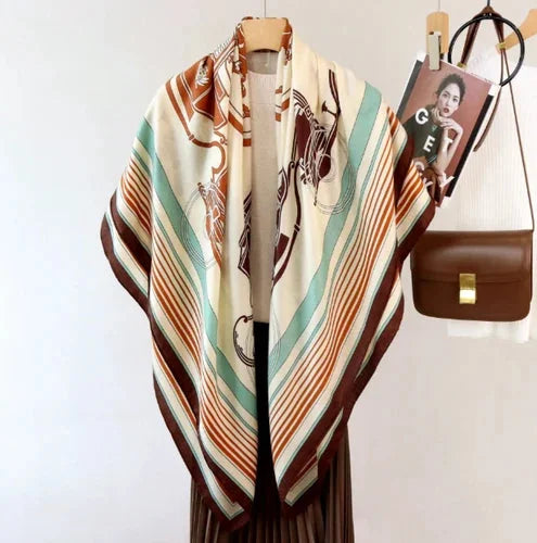 70% Cashmere 30% Silk Shawl 53'' Neckerchief Scarf carriage Print Bandanna 07FC0E-D4 - KOEEK [4]