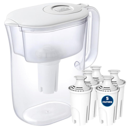 10-Cup Water Filter Pitcher with 5 Water Filters & Electronic Filter Change Reminder - Compatible Brita Water Pitcher Brita Filter Replacement - Compatible Brita Filter Pitcher
