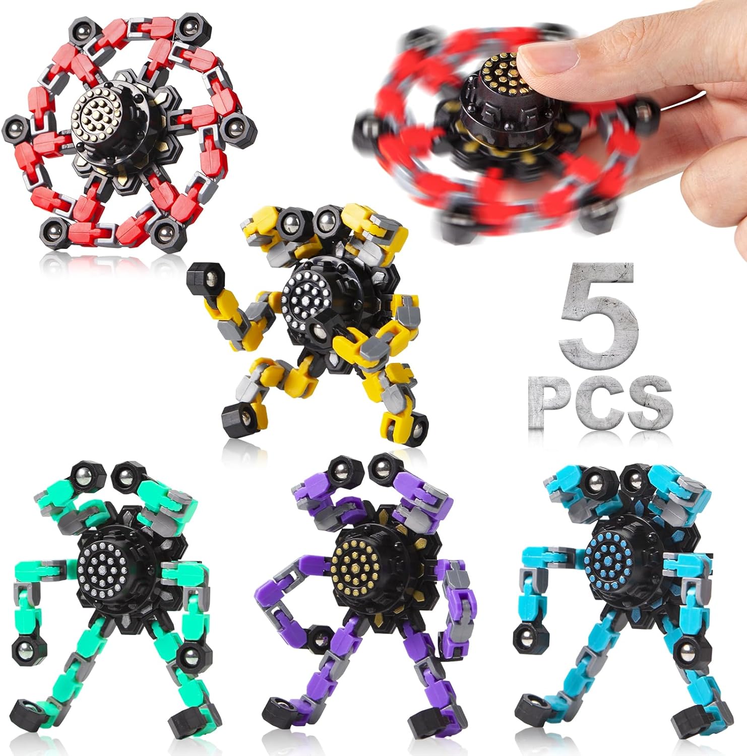 Transformable Fidget Spinners 2 stk for barn og voksne Stressavlastende sanseleker for gutter og jenter Fingerspiss Gyros for ADHD Autisme for barn Påskegaver (Fidget Toys 2 stk)...