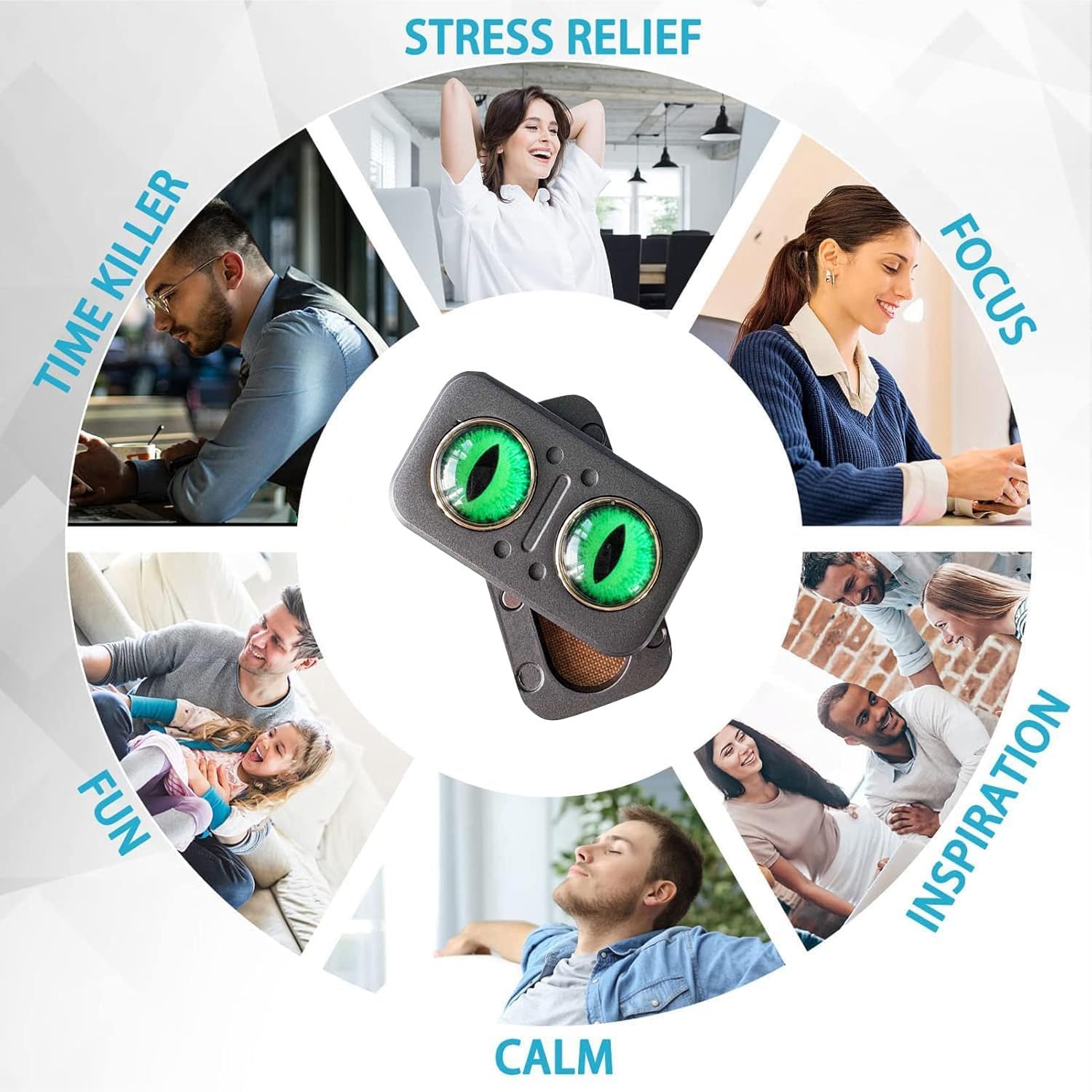 3-in-1 Fidget Toys, Spinner, Slider & Clicker, Metal Poker Push Card, Fidget Spinner Clicker, EDC Cat Eye Push Slider for ADHD Anxiety Stress Relief, Sensory Toy for Adults KOEEK - KOEEK