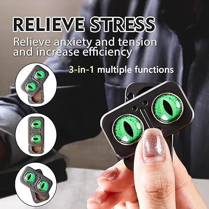 3-in-1 Fidget Toys, Spinner, Slider & Clicker, Metal Poker Push Card, Fidget Spinner Clicker, EDC Cat Eye Push Slider for ADHD Anxiety Stress Relief, Sensory Toy for Adults KOEEK - KOEEK