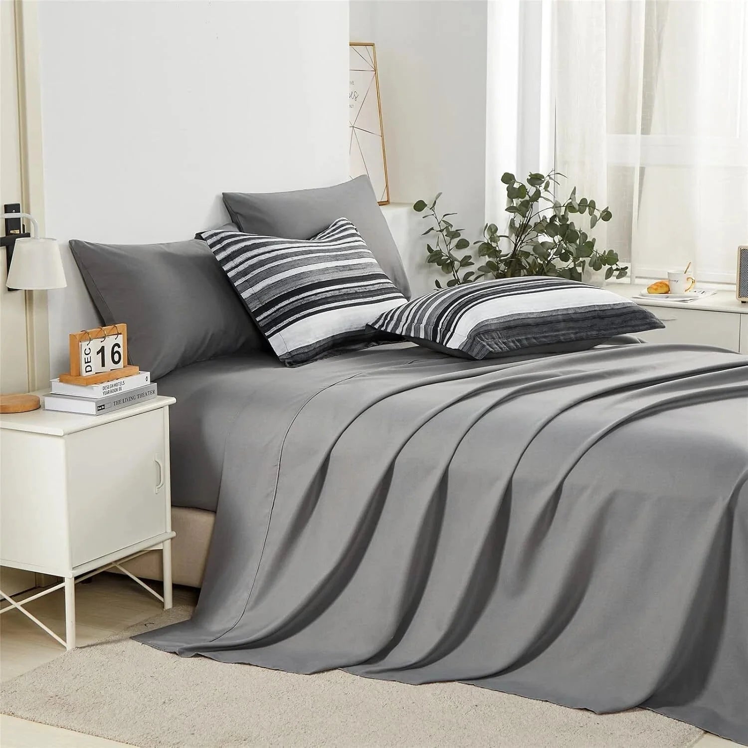 7-Piece Bagged Striped Queen Comforter Set, All Seasons (Gray, Queen) 07FC0E-D4 - KOEEK [4]