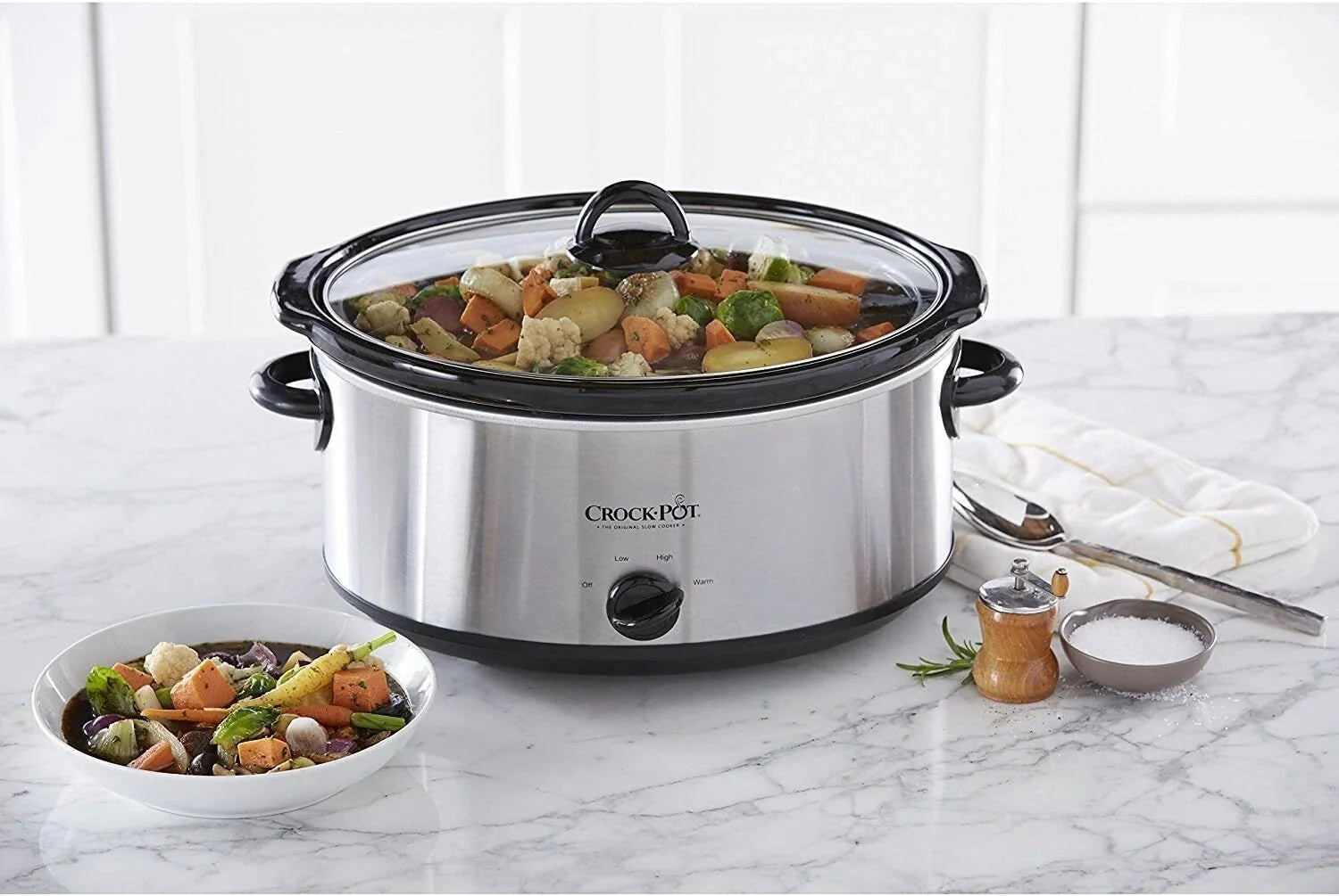 7-Quart Oval Manual Slow Cooker, Stainless Steel Multifunctional Cookware 07FC0E-D4 - KOEEK [1]