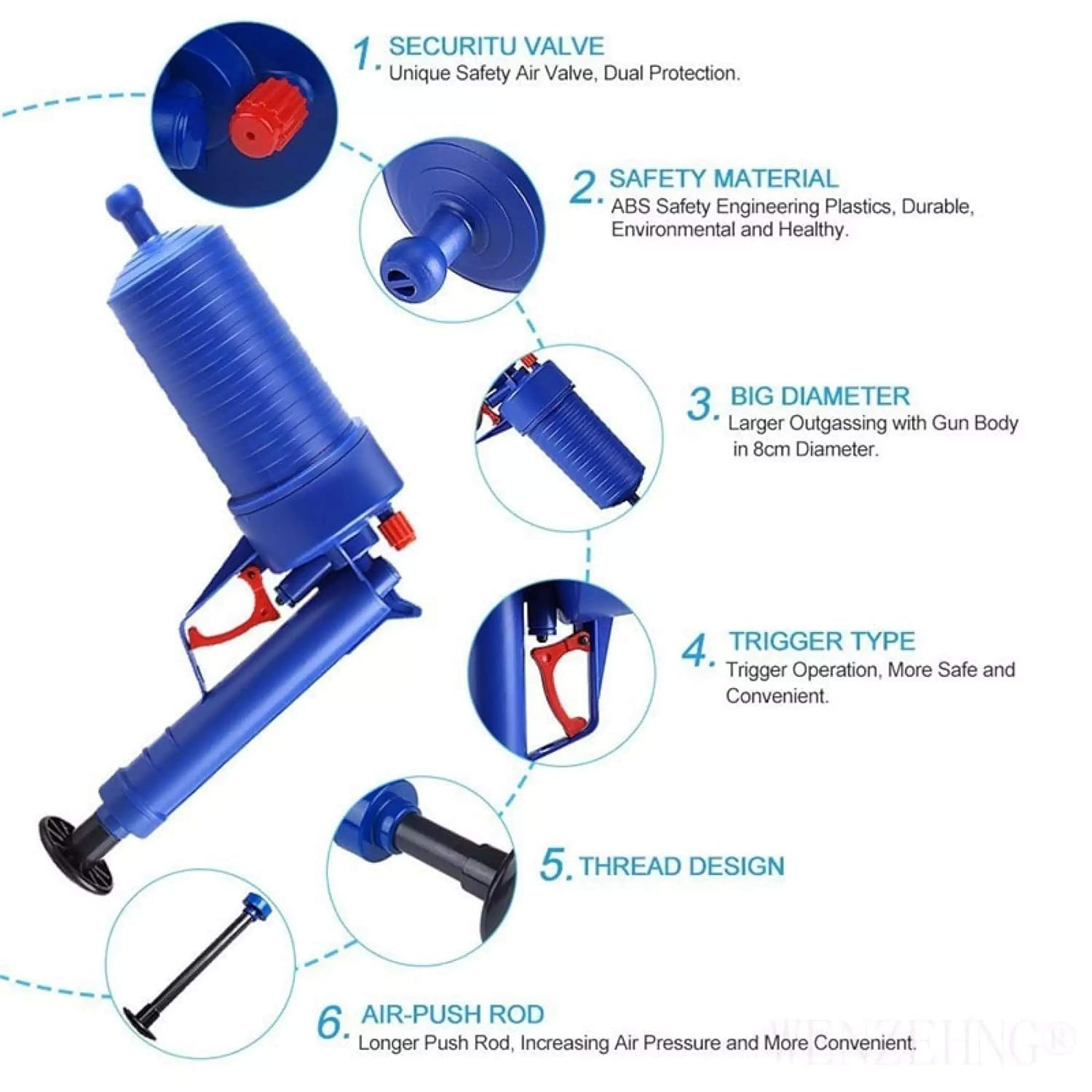 HOLYZON Air Drain Blaster - Strong Pressure Plunger Opener Cleaner Pump - Drain Clog Remover HOLYZON - KOEEK