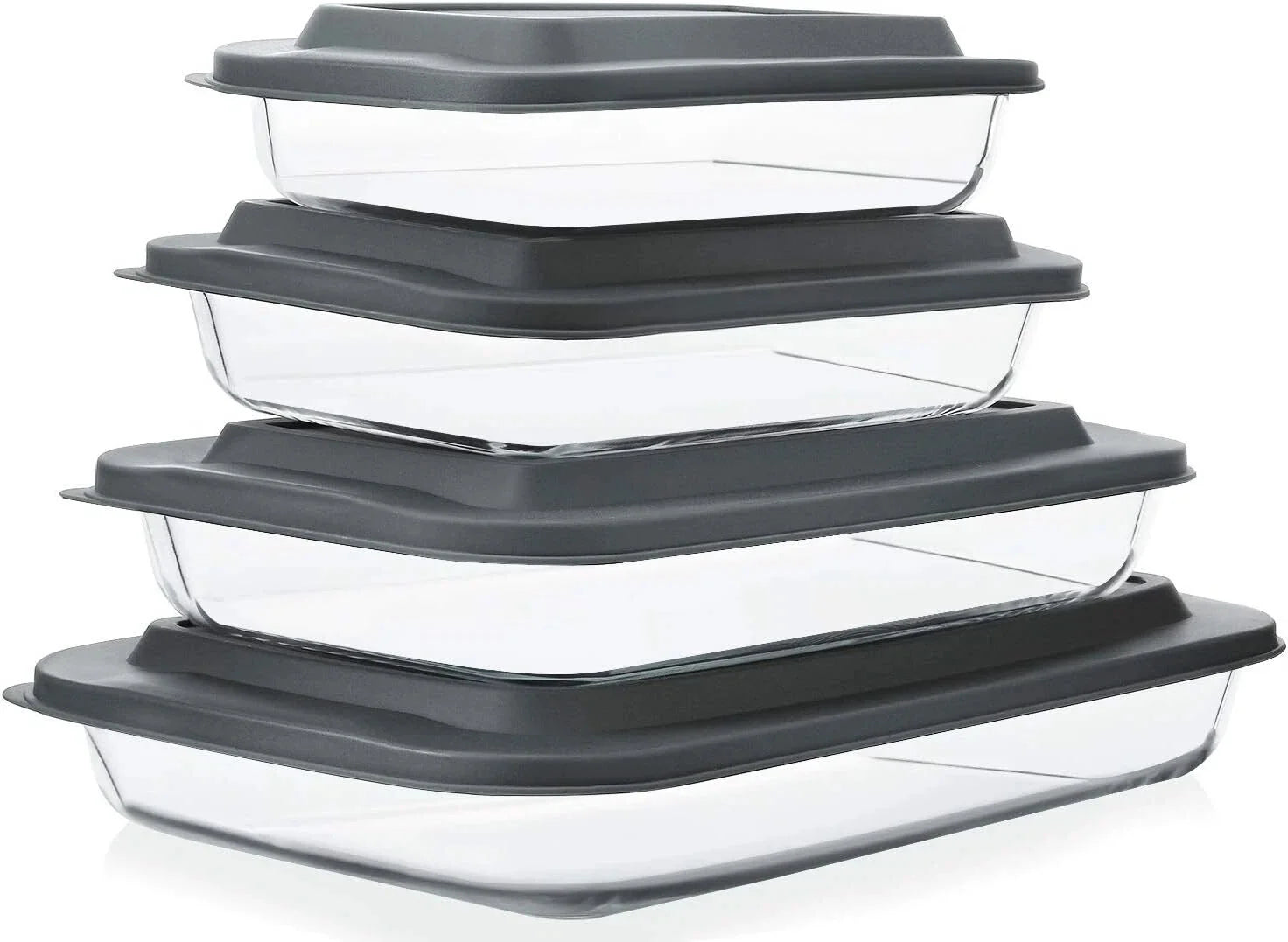 8 Piece DeepGlass Baking Pan Set, Rectangular Glass Baking Pan Set with Lid,Gray 07FC0E-D4 - KOEEK [1]