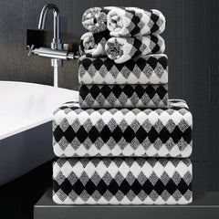 8-piece bathroom towel set (black and white) | 2 extra-large bath towels 07FC0E-D4 - KOEEK [1]