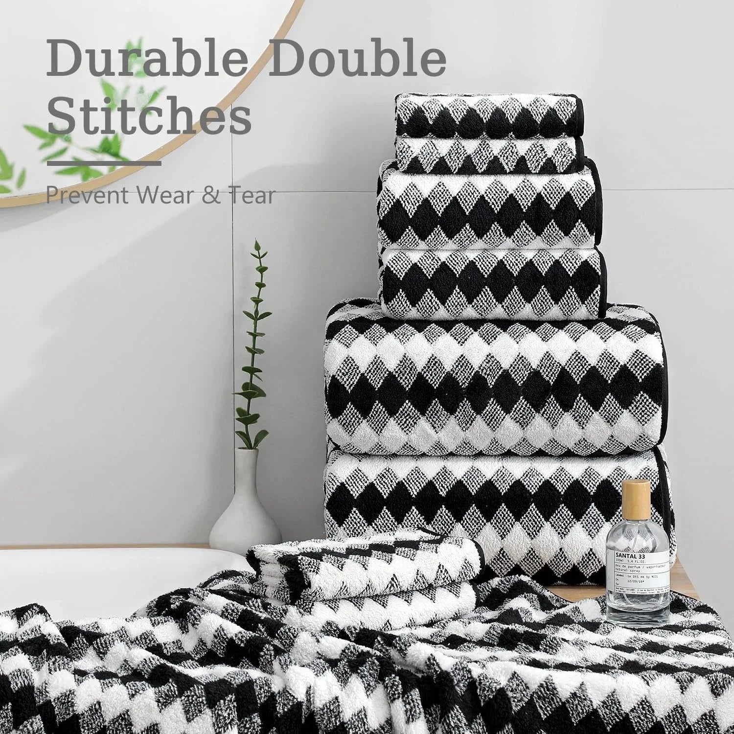 8-piece bathroom towel set (black and white) | 2 extra-large bath towels 07FC0E-D4 - KOEEK [7]