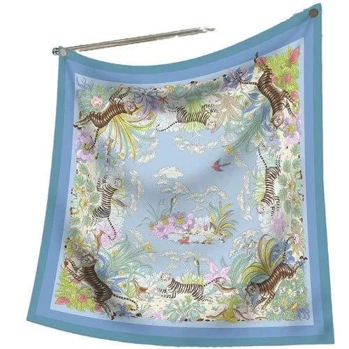 90cm Twill Silk Scarf Floral Bird Print Square Shawl Sun Protection for Women 07FC0E-D4 - KOEEK [4]