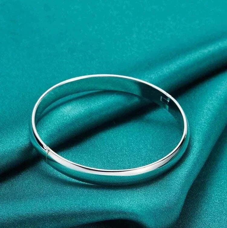 925 Silver Plating 8MM/10MM Smooth Cuff Bangle Bracelet Women Fashion Jewelry 07FC0E-D4 - KOEEK [2]