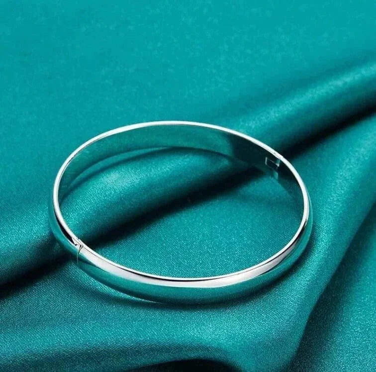 925 Silver Plating 8MM/10MM Smooth Cuff Bangle Bracelet Women Fashion Jewelry 07FC0E-D4 - KOEEK [4]
