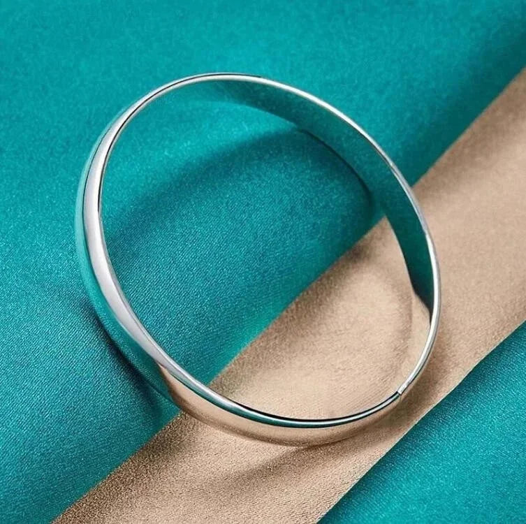 925 Silver Plating 8MM/10MM Smooth Cuff Bangle Bracelet Women Fashion Jewelry 07FC0E-D4 - KOEEK [5]