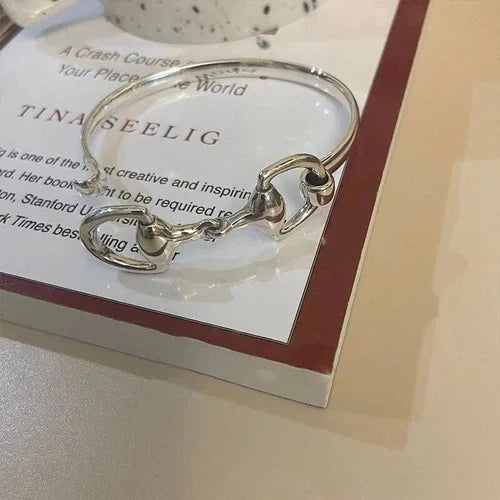 925 Silver Plating Vintage Simple Buckle Cuff Bracelet Elegant Unique Bangle 07FC0E-D4 - KOEEK [2]
