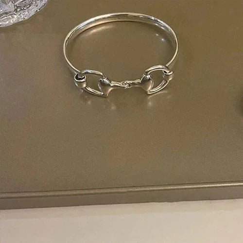 925 Silver Plating Vintage Simple Buckle Cuff Bracelet Elegant Unique Bangle 07FC0E-D4 - KOEEK [5]