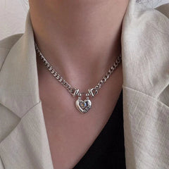 925 Silver women Vintage Unique Heart Pendant Necklace Retro Cuban Link Chain 07FC0E-D4 - KOEEK [3]