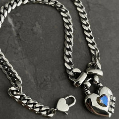 925 Silver women Vintage Unique Heart Pendant Necklace Retro Cuban Link Chain 07FC0E-D4 - KOEEK [4]