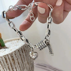 925 Sterling Silver Girls Thick Chain Bracelet Heart Tassel Bangle Woman Jewelry 07FC0E-D4 - KOEEK [3]