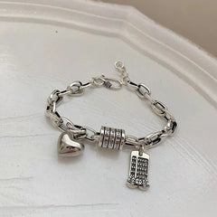 925 Sterling Silver Girls Thick Chain Bracelet Heart Tassel Bangle Woman Jewelry 07FC0E-D4 - KOEEK [4]