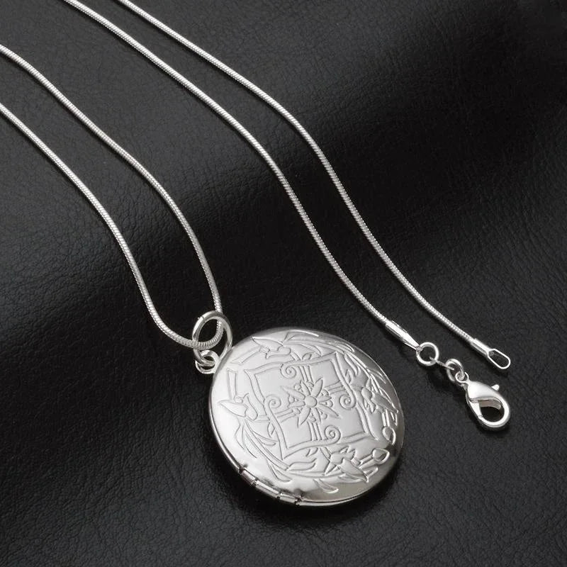 925 Sterling Silver Photo Locket Necklace Pendant Women Jewelry Couple Best Gift 07FC0E-D4 - KOEEK [1]