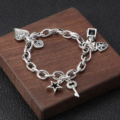 925 Sterling Silver Thick Chain Pendant Charm Bracelet Retro Unique Party Bangle 07FC0E-D4 - KOEEK [1]
