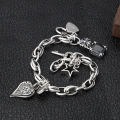 925 Sterling Silver Thick Chain Pendant Charm Bracelet Retro Unique Party Bangle 07FC0E-D4 - KOEEK [2]