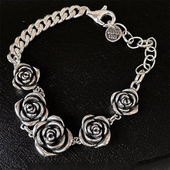 925 Sterling Silver Vintage Roses Flower Chain Bracelet Trendy Style Bangle 07FC0E-D4 - KOEEK [1]