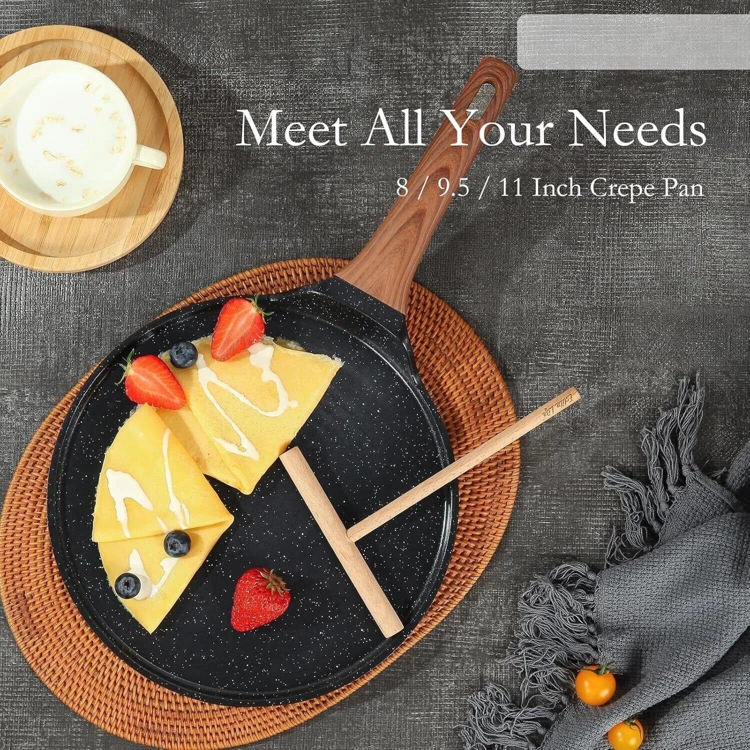 9.5 Inch Crepe Pan with Spreader,Nonstick Ceramic Flat Skillet Dosa Tawa Comales 07FC0E-D4 - KOEEK [1]