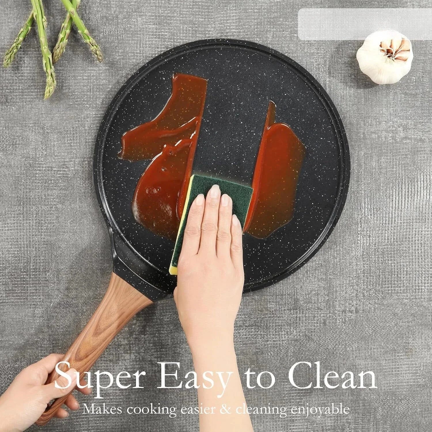 9.5 Inch Crepe Pan with Spreader,Nonstick Ceramic Flat Skillet Dosa Tawa Comales 07FC0E-D4 - KOEEK [7]