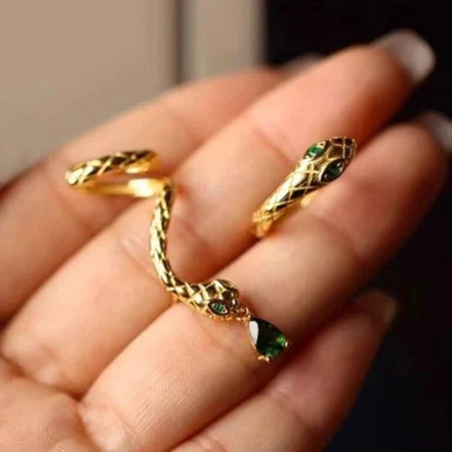 AB Style Asymmetric Snake Earrings with Emerald Green Zirconia Pendant 07FC0E-D4 - KOEEK [2]