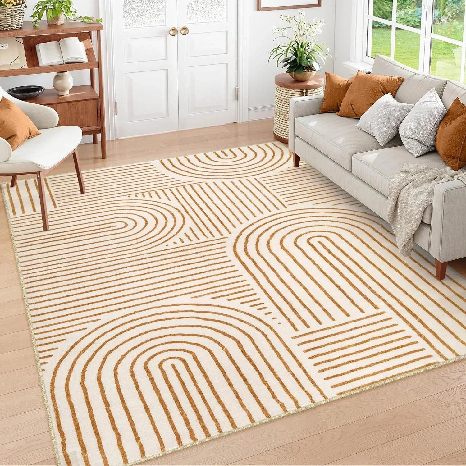 Abstract Patterned Washable Rug (5x7), Non-Slip Soft Living Room Carpet 07FC0E-D4 - KOEEK [1]